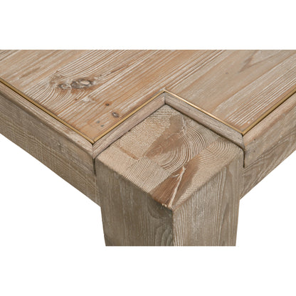 Canal Dining Table by Essentials For Living in smoke gray pine, brushed gold inlay. Made from reclaimed pine, reclaimed pine veneer, metal in a cottage & farmhouse style.
