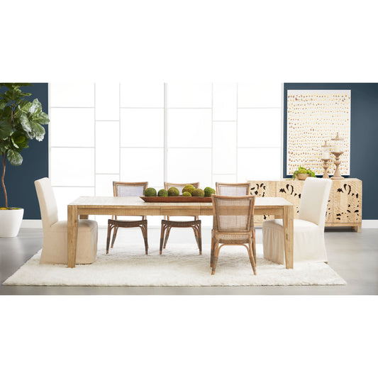 Canal Dining Table by Essentials For Living in smoke gray pine, brushed gold inlay. Made from reclaimed pine, reclaimed pine veneer, metal in a cottage & farmhouse style.