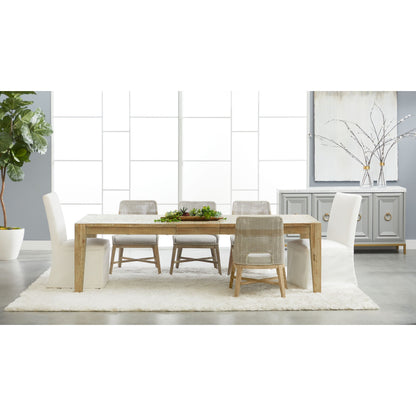 Canal Dining Table by Essentials For Living in smoke gray pine, brushed gold inlay. Made from reclaimed pine, reclaimed pine veneer, metal in a cottage & farmhouse style.