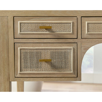 Cane Desk by Essentials For Living in smoke gray oak, smoke gray cane. Made from solid reclaimed oak, oak veneer, cane in a cottage & farmhouse style.