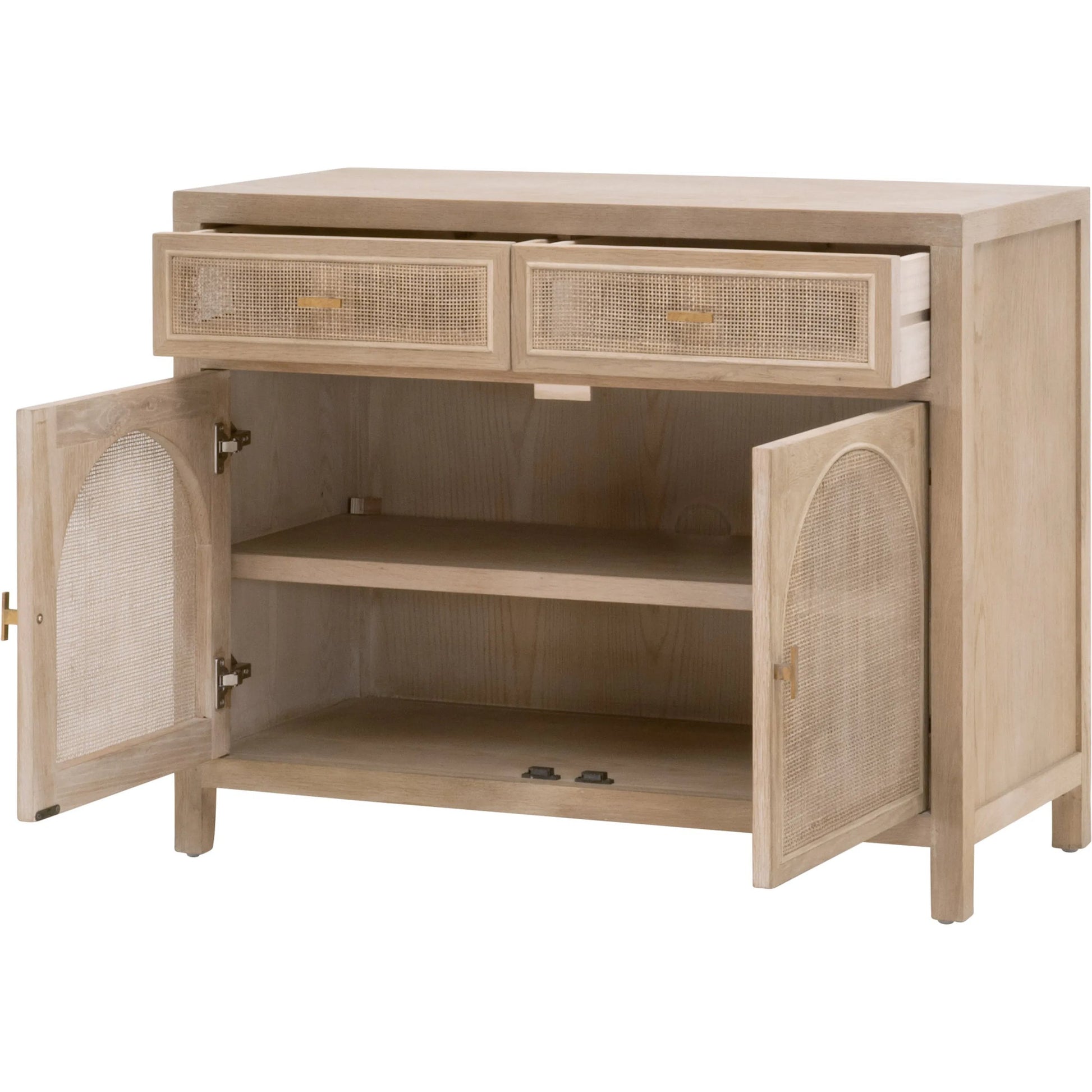 Cane Media Cabinet by Essentials For Living in smoke gray oak, smoke gray cane. Made from solid reclaimed oak, oak veneer, cane, metal in a cottage & farmhouse style.