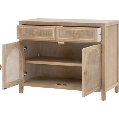 Cane Media Cabinet by Essentials For Living in smoke gray oak, smoke gray cane. Made from solid reclaimed oak, oak veneer, cane, metal in a cottage & farmhouse style.