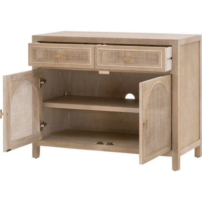 Cane Media Cabinet by Essentials For Living in smoke gray oak, smoke gray cane. Made from solid reclaimed oak, oak veneer, cane, metal in a cottage & farmhouse style.