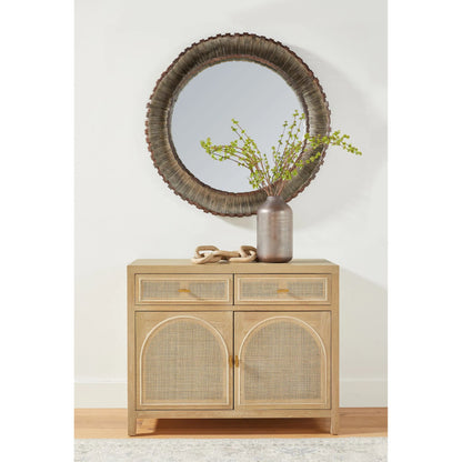 Cane Media Cabinet by Essentials For Living in smoke gray oak, smoke gray cane. Made from solid reclaimed oak, oak veneer, cane, metal in a cottage & farmhouse style.