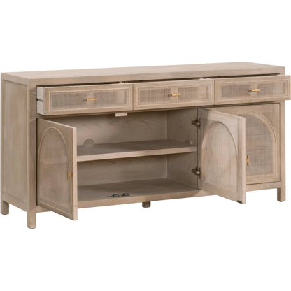 Cane Media Sideboard by Essentials For Living in smoke gray oak, smoke gray cane. Made from solid reclaimed oak, oak veneer, cane, metal in a cottage & farmhouse style.