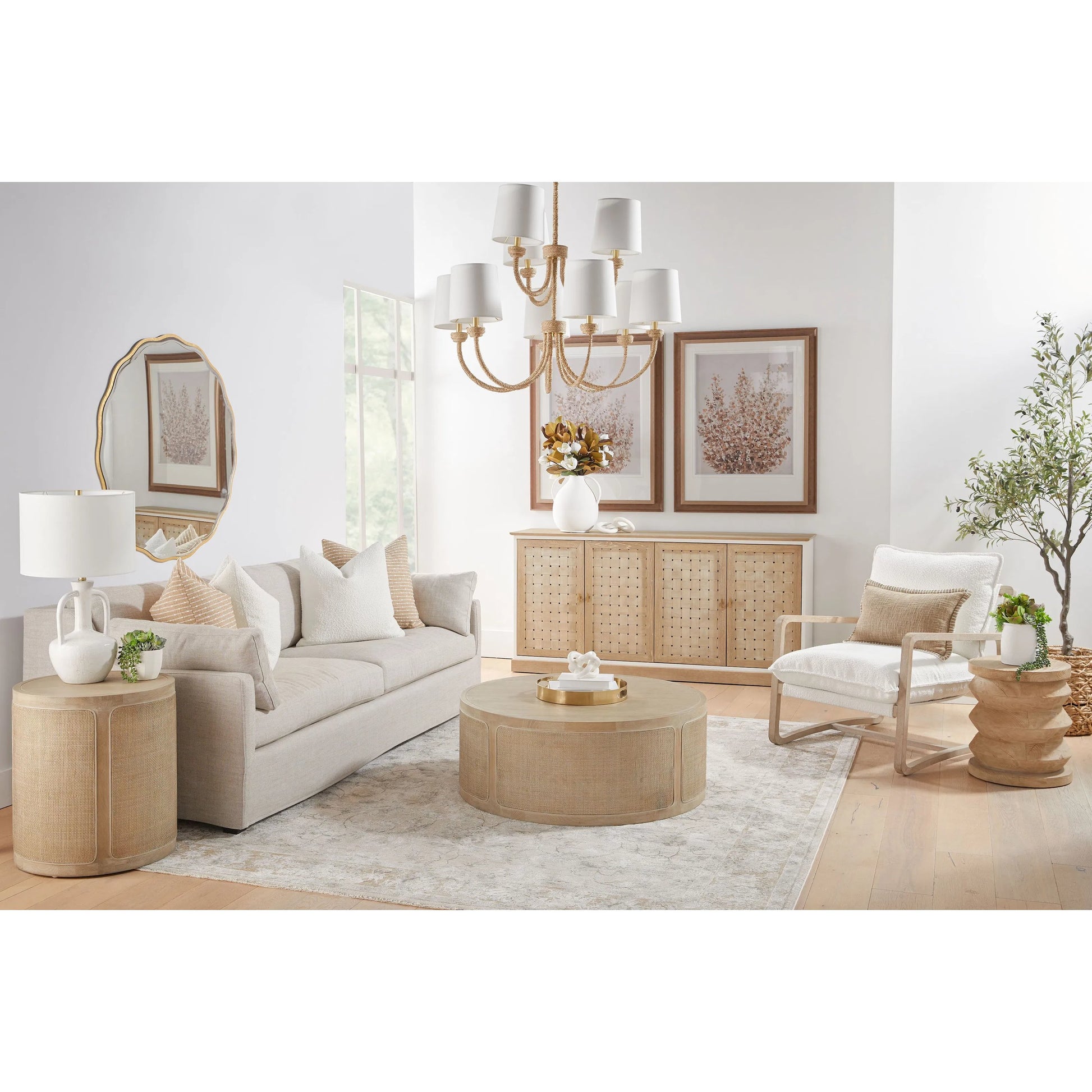 Cane End Table by Essentials For Living in smoke gray oak, smoke gray cane. Made from solid reclaimed oak, oak veneer, cane in a cottage & farmhouse style.