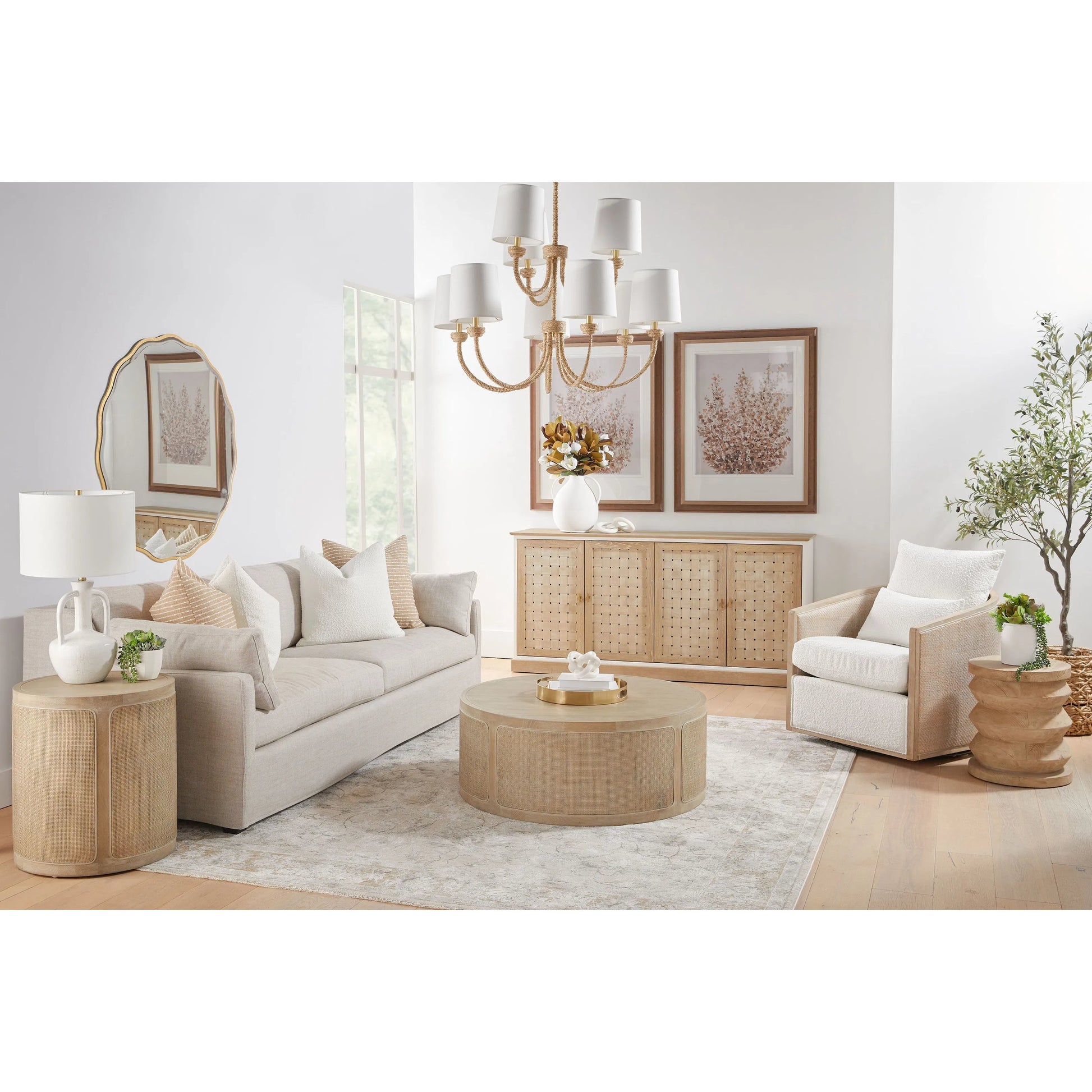 Cane End Table by Essentials For Living in smoke gray oak, smoke gray cane. Made from solid reclaimed oak, oak veneer, cane in a cottage & farmhouse style.