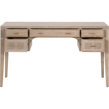 Cane Desk by Essentials For Living in smoke gray oak, smoke gray cane. Made from solid reclaimed oak, oak veneer, cane in a cottage & farmhouse style.