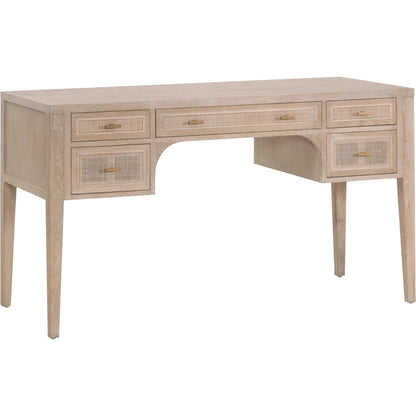 Cane Desk by Essentials For Living in smoke gray oak, smoke gray cane. Made from solid reclaimed oak, oak veneer, cane in a cottage & farmhouse style.