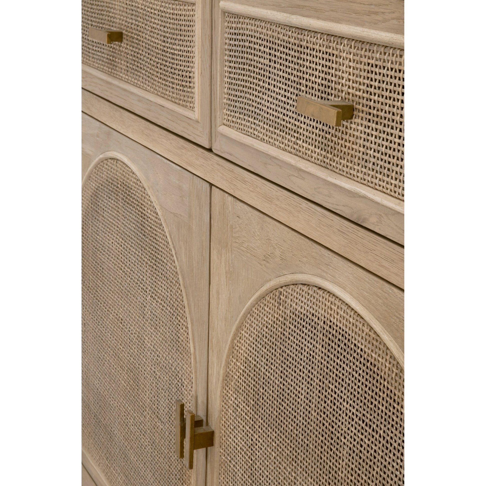 Cane Media Cabinet by Essentials For Living in smoke gray oak, smoke gray cane. Made from solid reclaimed oak, oak veneer, cane, metal in a cottage & farmhouse style.