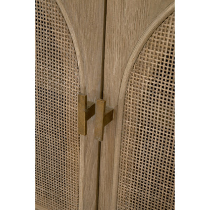 Cane Media Cabinet by Essentials For Living in smoke gray oak, smoke gray cane. Made from solid reclaimed oak, oak veneer, cane, metal in a cottage & farmhouse style.