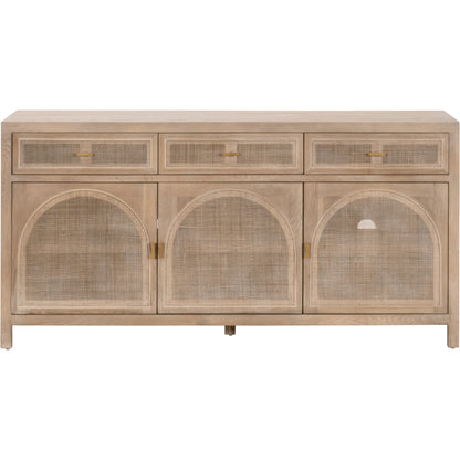Cane Media Sideboard by Essentials For Living in smoke gray oak, smoke gray cane. Made from solid reclaimed oak, oak veneer, cane, metal in a cottage & farmhouse style.
