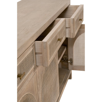 Cane Media Sideboard by Essentials For Living in smoke gray oak, smoke gray cane. Made from solid reclaimed oak, oak veneer, cane, metal in a cottage & farmhouse style.