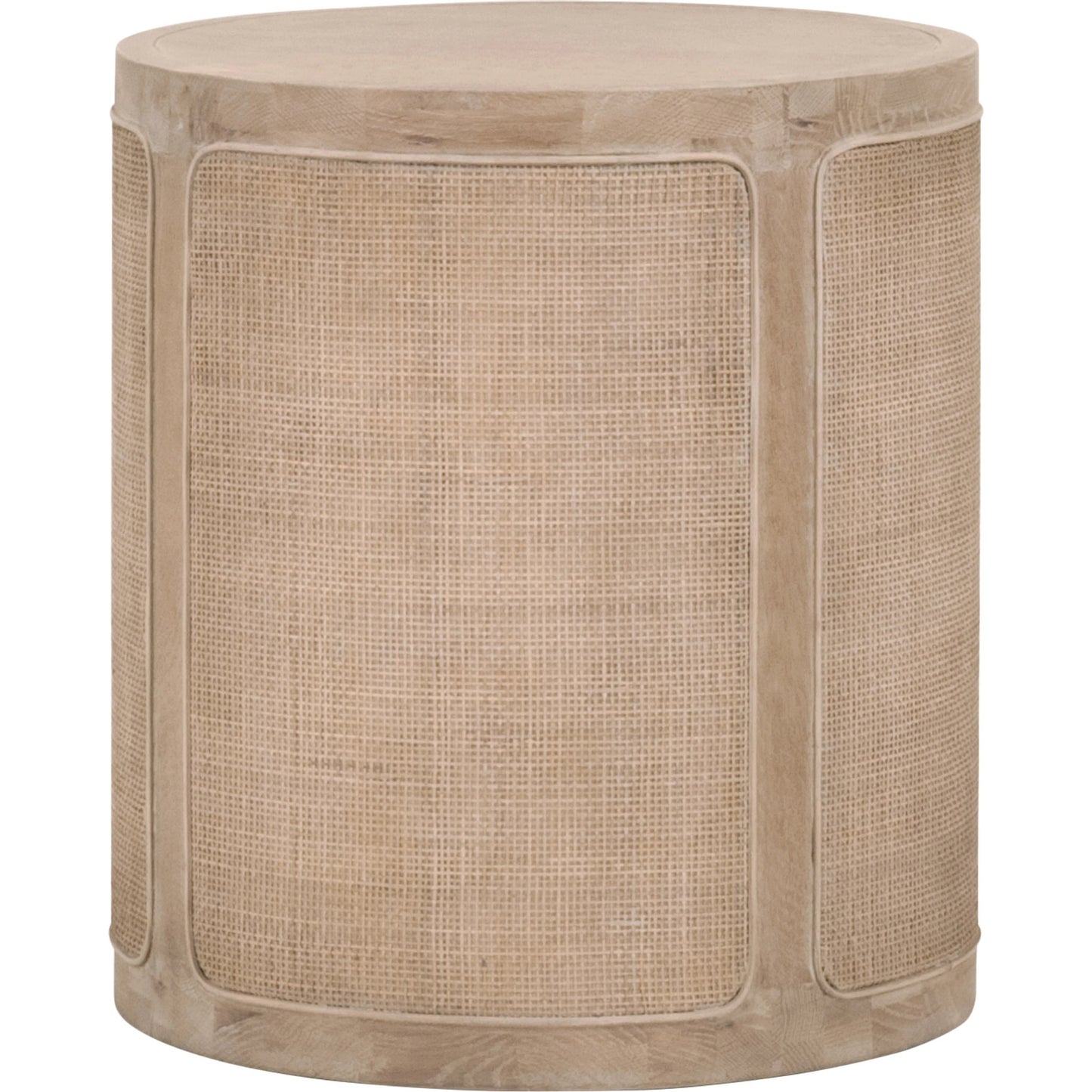 001 SI-1998820 | Primary Silo | Cane End Table by Essentials For Living in smoke gray oak, smoke gray cane. Made from solid reclaimed oak, oak veneer, cane in a cottage & farmhouse style.