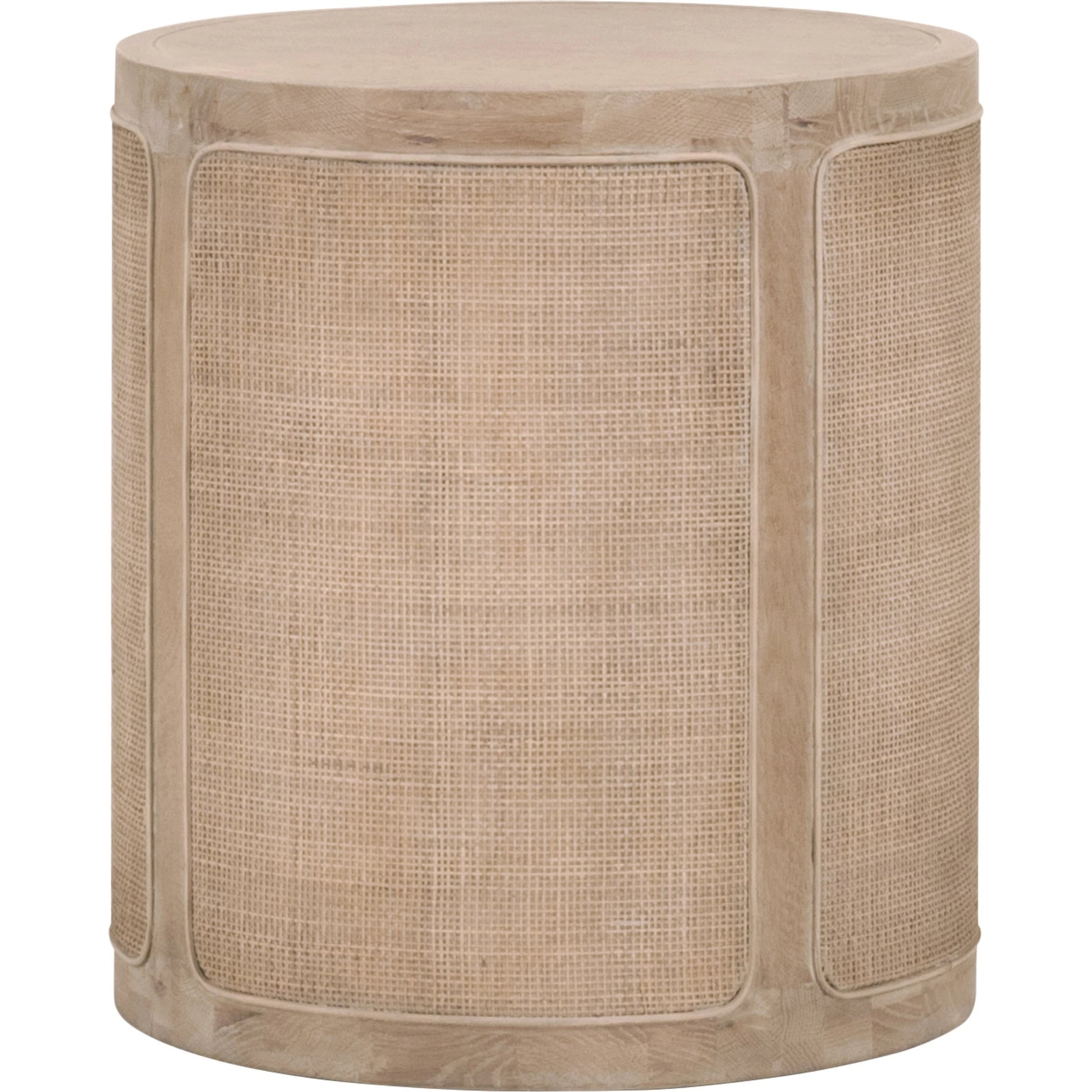 Cane End Table by Essentials For Living in smoke gray oak, smoke gray cane. Made from solid reclaimed oak, oak veneer, cane in a cottage & farmhouse style.