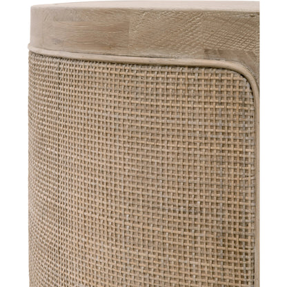 Cane End Table by Essentials For Living in smoke gray oak, smoke gray cane. Made from solid reclaimed oak, oak veneer, cane in a cottage & farmhouse style.