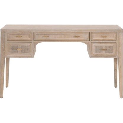 Cane Desk by Essentials For Living in smoke gray oak, smoke gray cane. Made from solid reclaimed oak, oak veneer, cane in a cottage & farmhouse style.