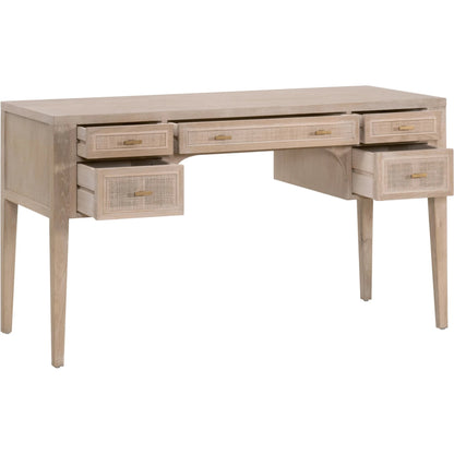 Cane Desk by Essentials For Living in smoke gray oak, smoke gray cane. Made from solid reclaimed oak, oak veneer, cane in a cottage & farmhouse style.