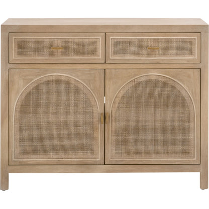 Cane Media Cabinet by Essentials For Living in smoke gray oak, smoke gray cane. Made from solid reclaimed oak, oak veneer, cane, metal in a cottage & farmhouse style.