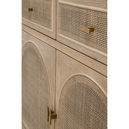 Cane Media Cabinet by Essentials For Living in smoke gray oak, smoke gray cane. Made from solid reclaimed oak, oak veneer, cane, metal in a cottage & farmhouse style.
