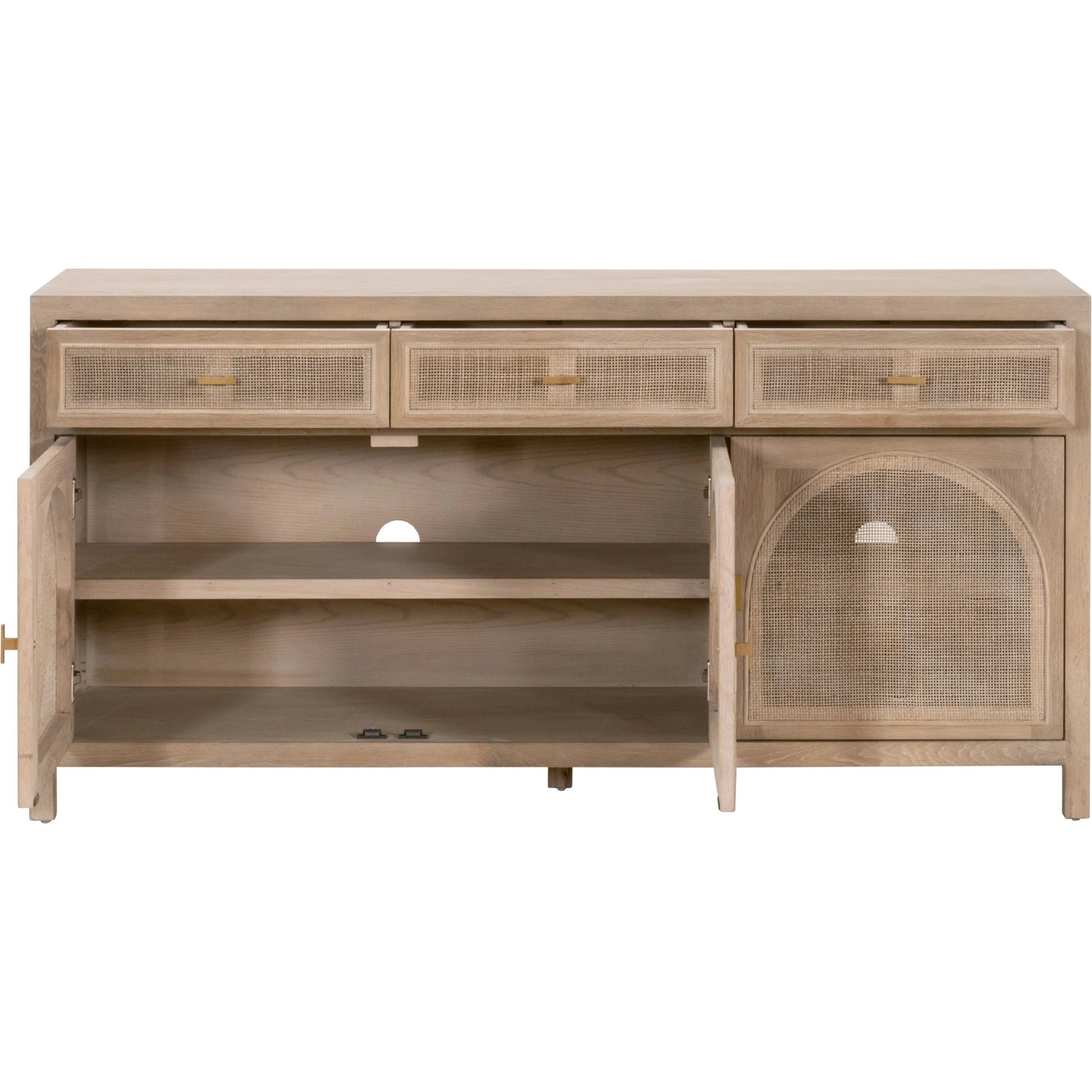 Cane Media Sideboard by Essentials For Living in smoke gray oak, smoke gray cane. Made from solid reclaimed oak, oak veneer, cane, metal in a cottage & farmhouse style.