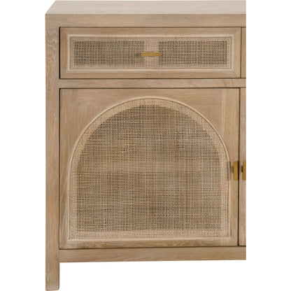 Cane Media Sideboard by Essentials For Living in smoke gray oak, smoke gray cane. Made from solid reclaimed oak, oak veneer, cane, metal in a cottage & farmhouse style.