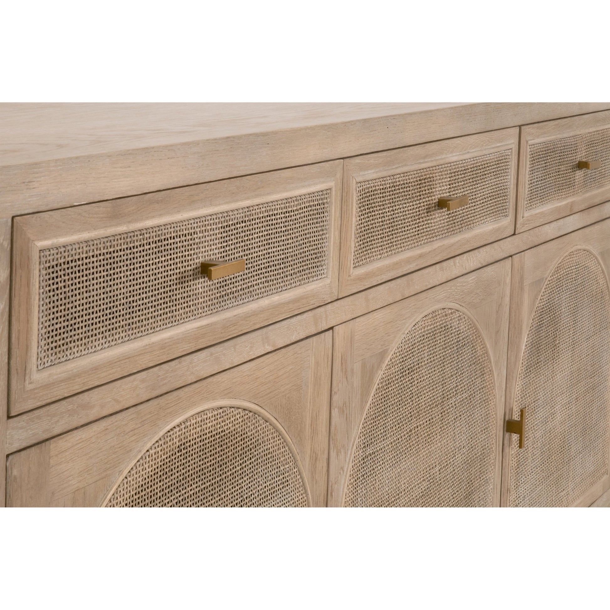 Cane Media Sideboard by Essentials For Living in smoke gray oak, smoke gray cane. Made from solid reclaimed oak, oak veneer, cane, metal in a cottage & farmhouse style.