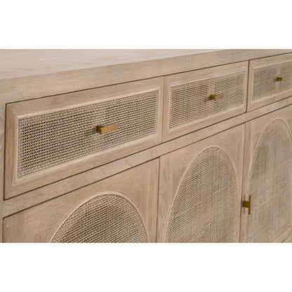 Cane Media Sideboard by Essentials For Living in smoke gray oak, smoke gray cane. Made from solid reclaimed oak, oak veneer, cane, metal in a cottage & farmhouse style.