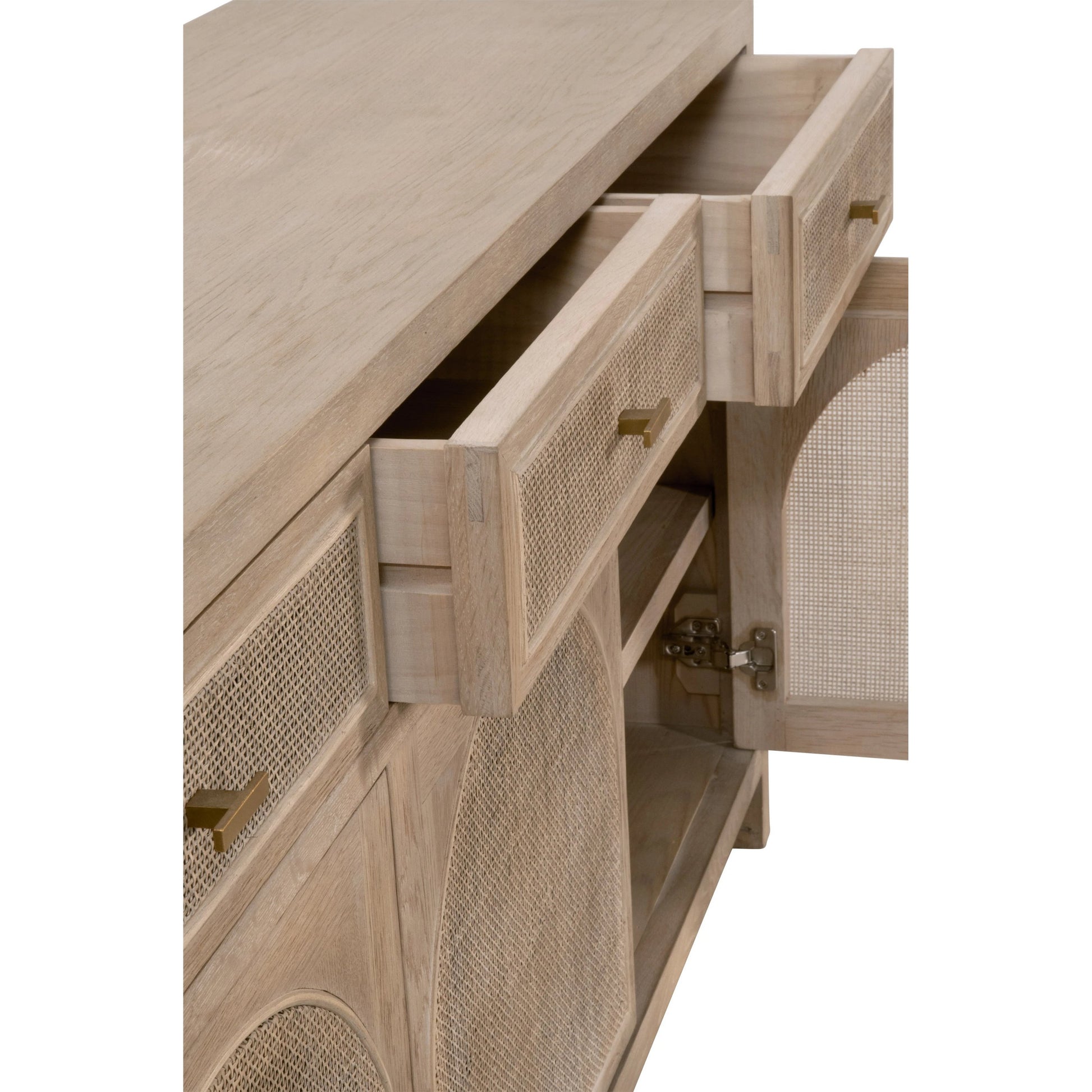 Cane Media Sideboard by Essentials For Living in smoke gray oak, smoke gray cane. Made from solid reclaimed oak, oak veneer, cane, metal in a cottage & farmhouse style.