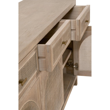 Cane Media Sideboard by Essentials For Living in smoke gray oak, smoke gray cane. Made from solid reclaimed oak, oak veneer, cane, metal in a cottage & farmhouse style.
