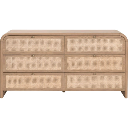 Cannes Double Dresser by Essentials For Living in natural oak, cane. Made from solid oak wood, oak veneer, cane, iron, felt in a transitional style.