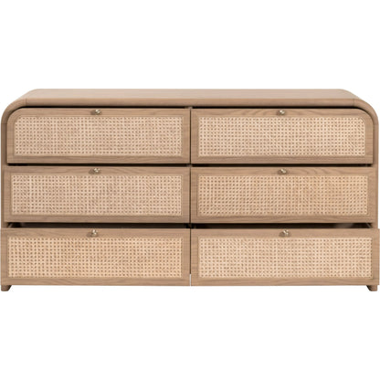 Cannes Double Dresser by Essentials For Living in natural oak, cane. Made from solid oak wood, oak veneer, cane, iron, felt in a transitional style.
