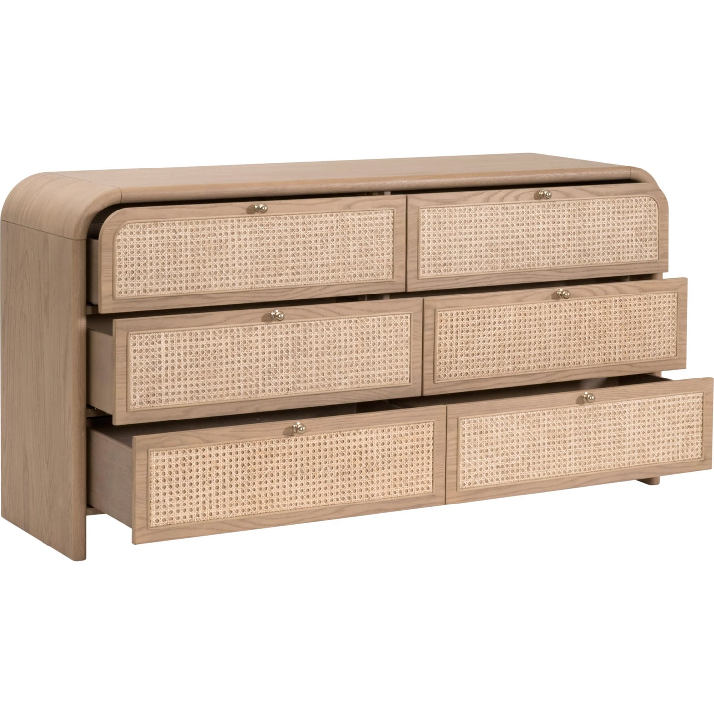 004 SI-2472601 | Additional Silo | Cannes Double Dresser by Essentials For Living in natural oak, cane. Made from solid oak wood, oak veneer, cane, iron, felt in a transitional style.