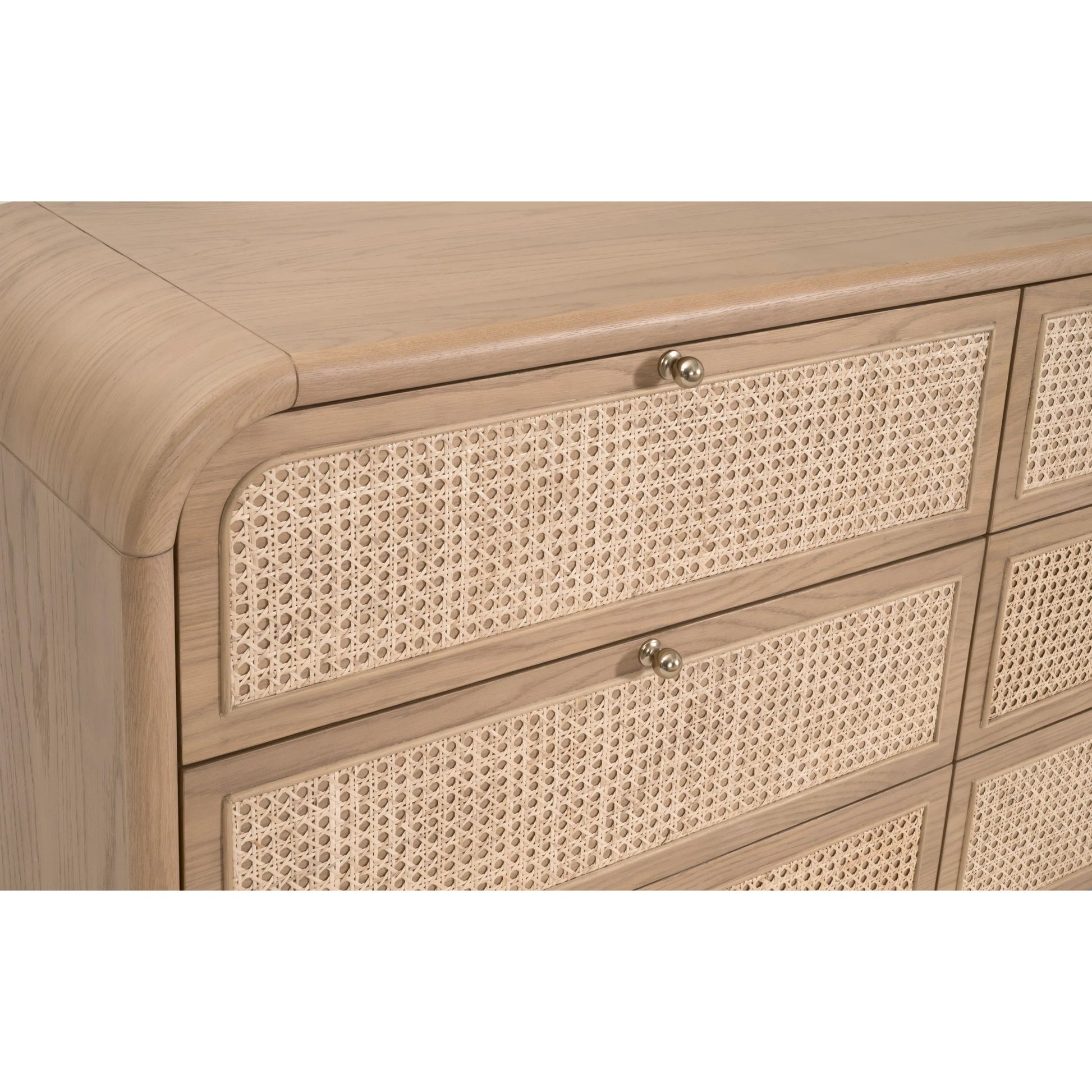 Cannes Double Dresser by Essentials For Living in natural oak, cane. Made from solid oak wood, oak veneer, cane, iron, felt in a transitional style.