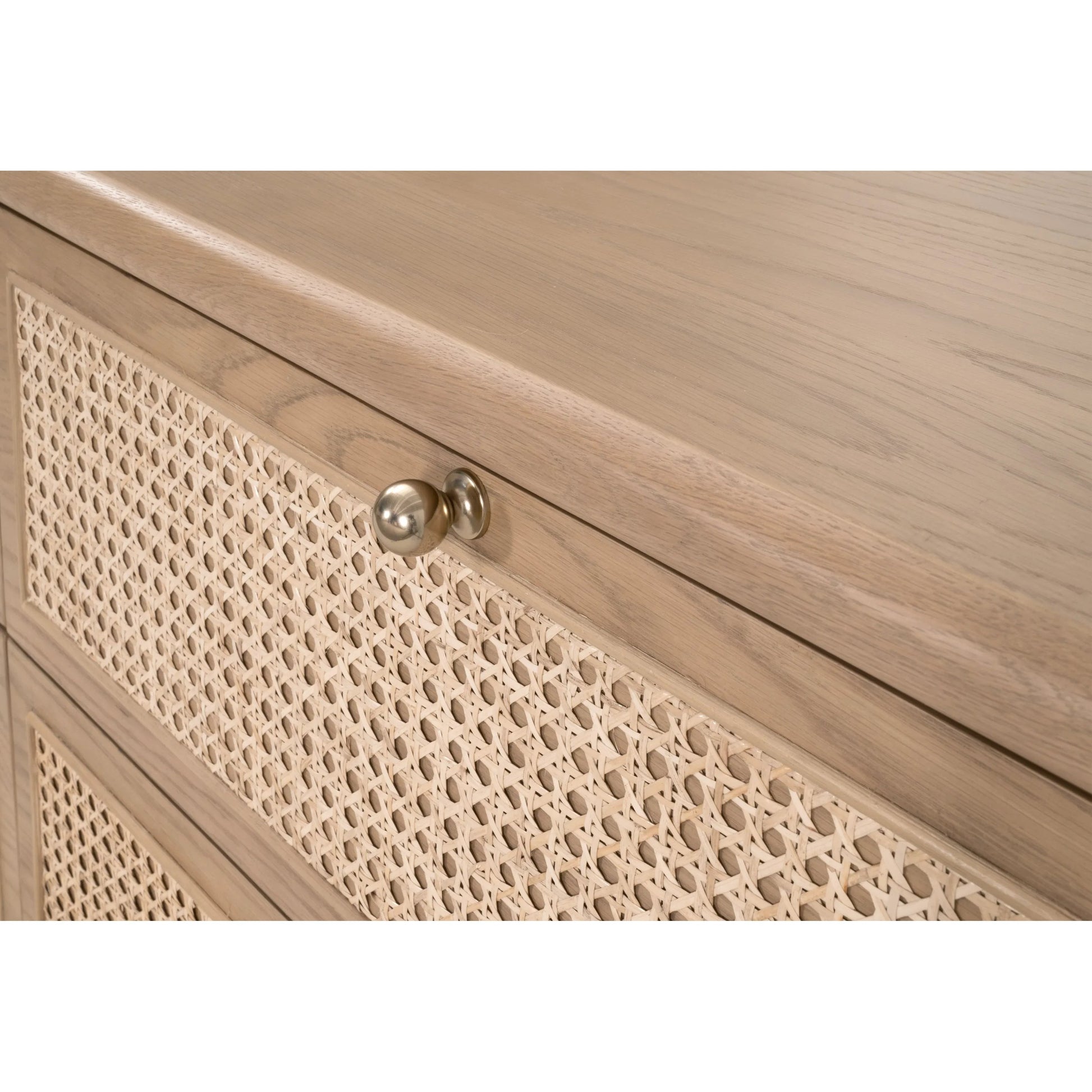 Cannes Double Dresser by Essentials For Living in natural oak, cane. Made from solid oak wood, oak veneer, cane, iron, felt in a transitional style.
