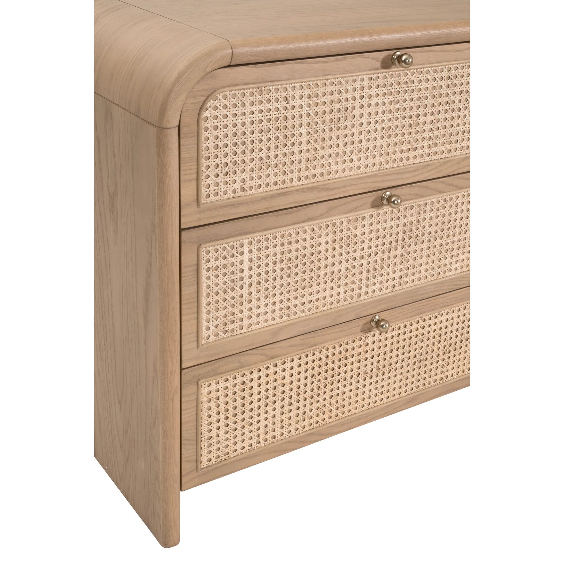 Cannes Double Dresser by Essentials For Living in natural oak, cane. Made from solid oak wood, oak veneer, cane, iron, felt in a transitional style.