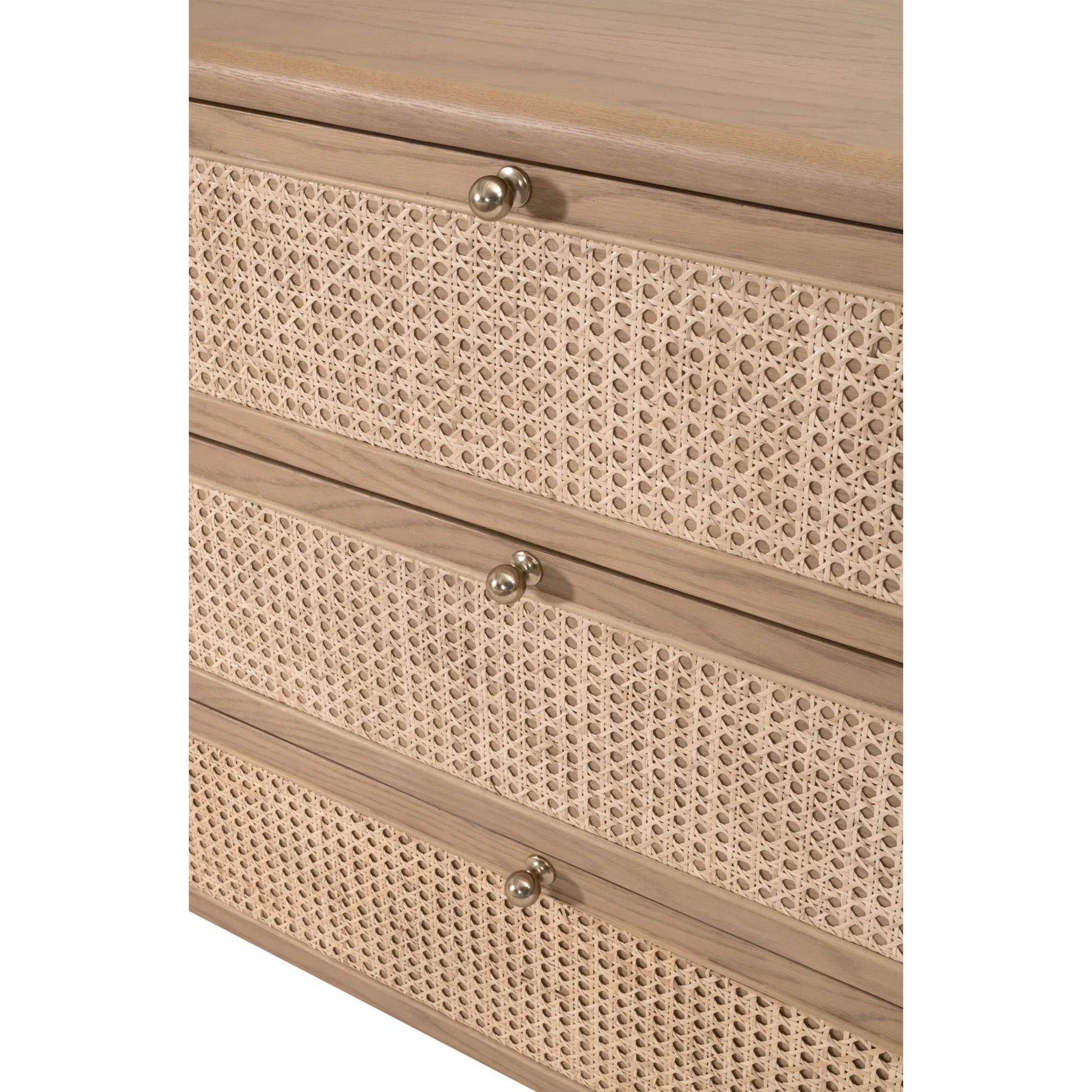Cannes Double Dresser by Essentials For Living in natural oak, cane. Made from solid oak wood, oak veneer, cane, iron, felt in a transitional style.