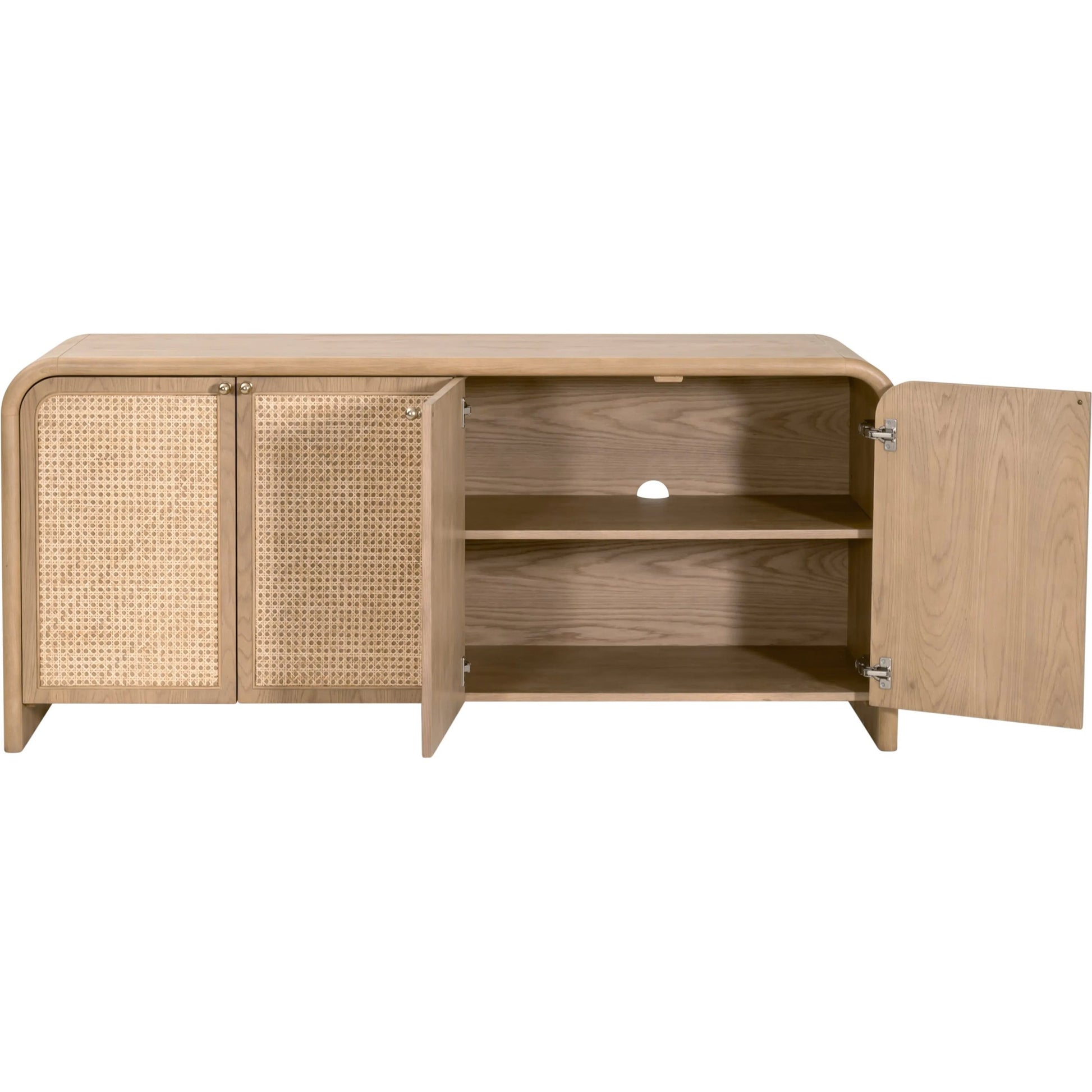Cannes Media Sideboard by Essentials For Living in natural oak, cane. Made from solid oak wood, oak veneer, cane, iron in a transitional style.