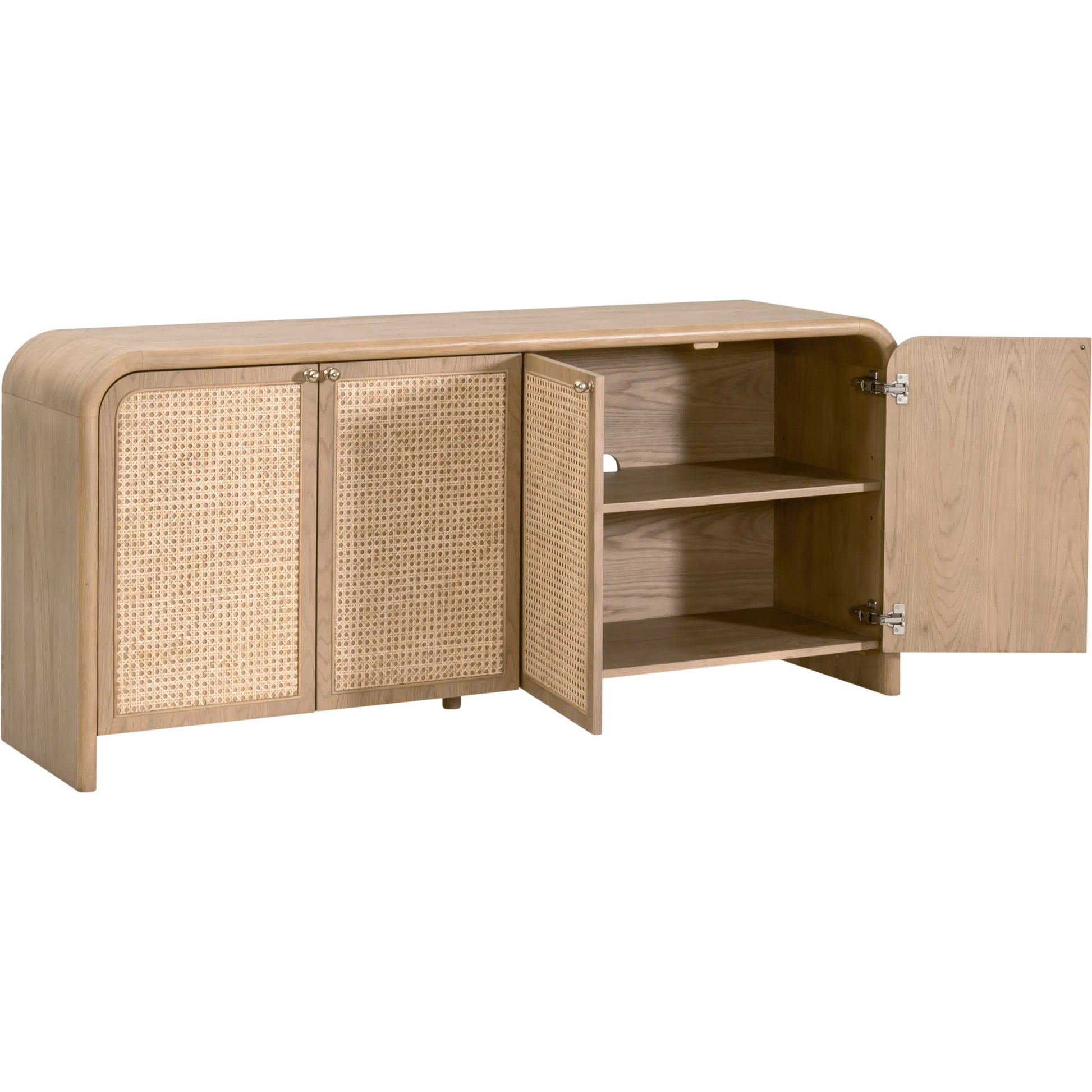 Cannes Media Sideboard by Essentials For Living in natural oak, cane. Made from solid oak wood, oak veneer, cane, iron in a transitional style.