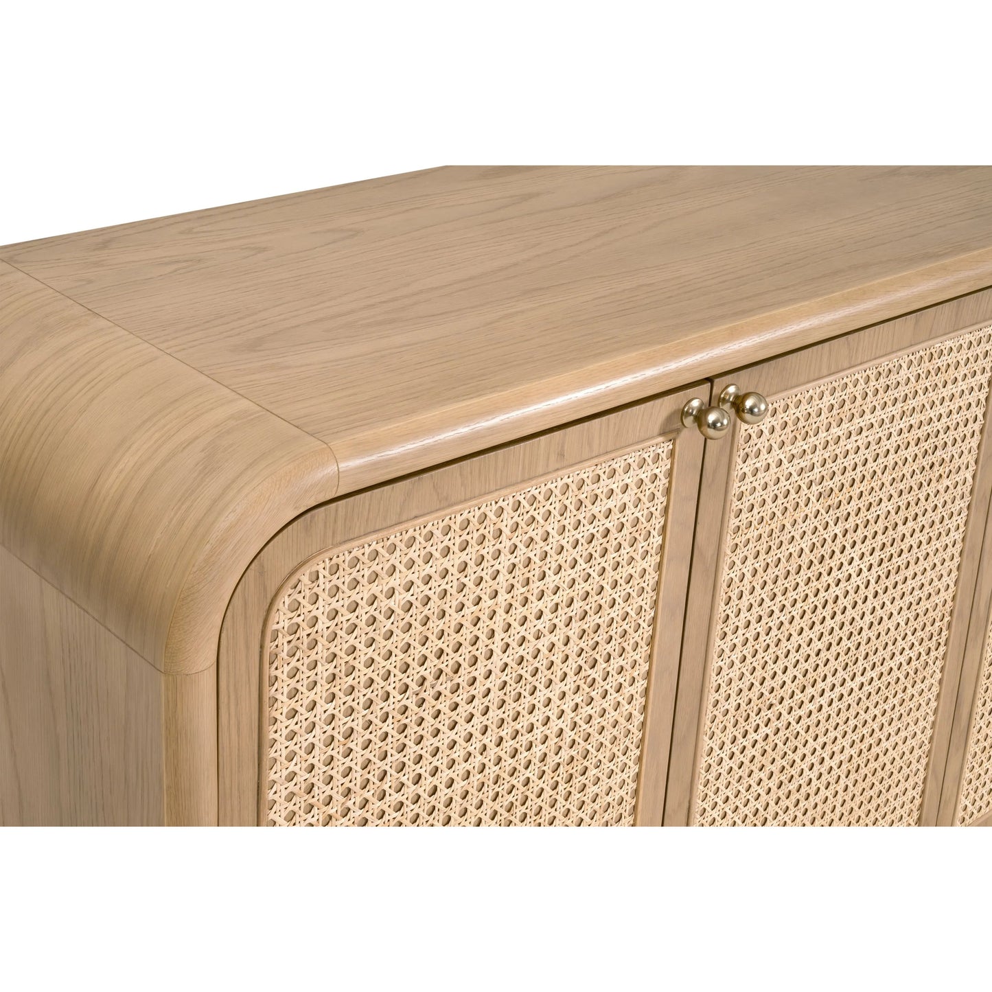 008 SI-2472602 | Closeup | Cannes Media Sideboard by Essentials For Living in natural oak, cane. Made from solid oak wood, oak veneer, cane, iron in a transitional style.