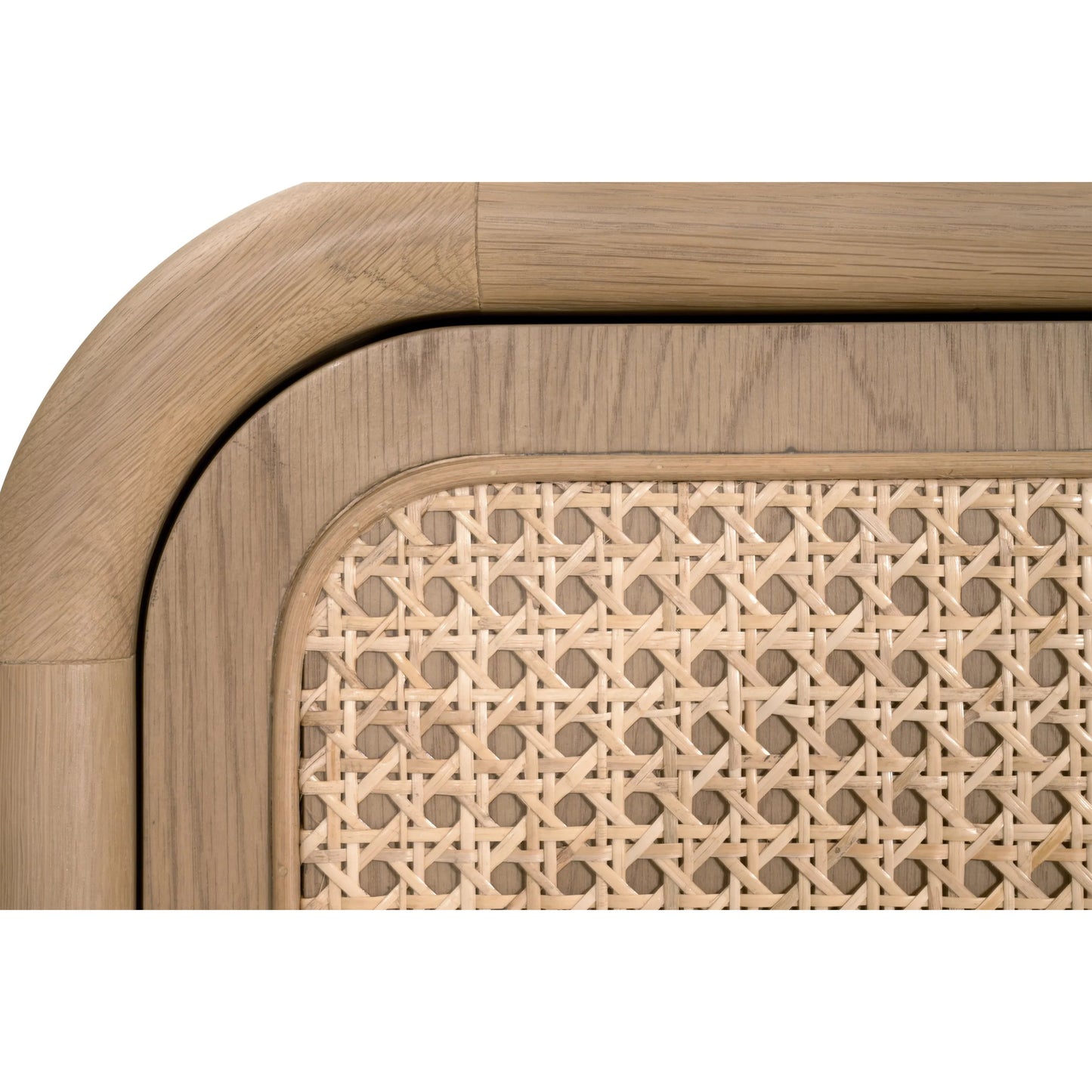 009 SI-2472602 | Closeup | Cannes Media Sideboard by Essentials For Living in natural oak, cane. Made from solid oak wood, oak veneer, cane, iron in a transitional style.