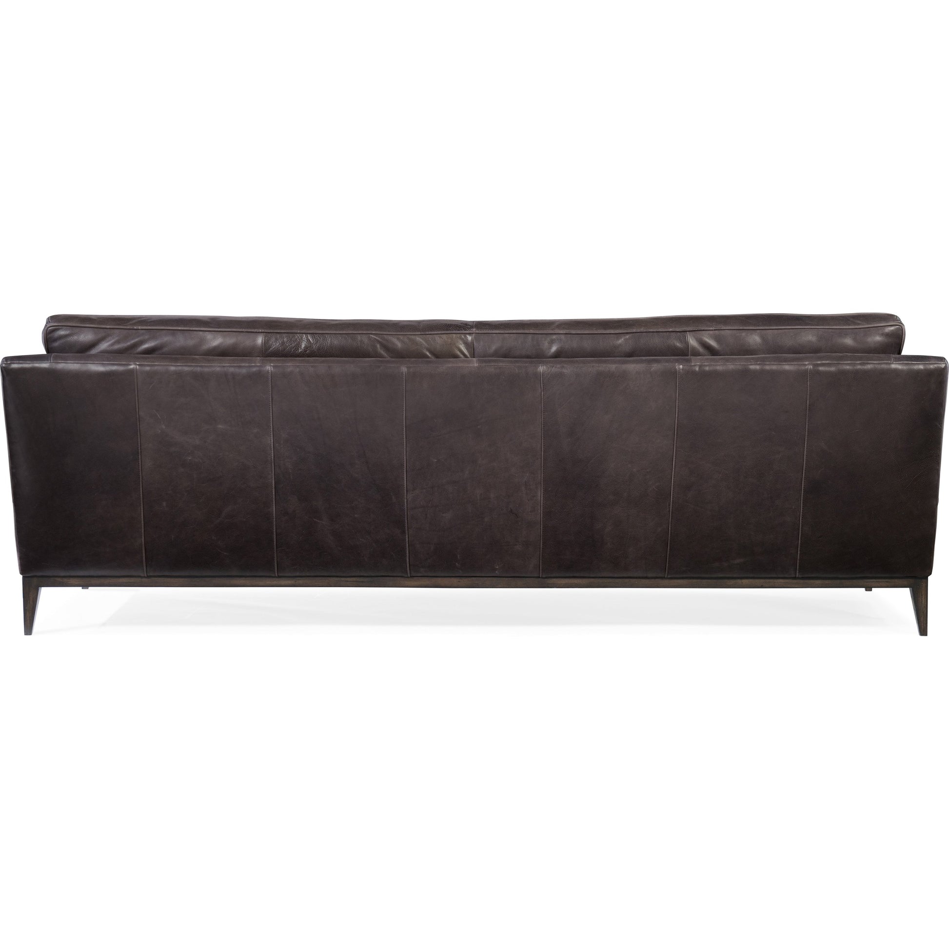 Kandor Sofa by Hooker Furniture in debonair graphite. Made from leather in a traditional style.