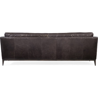 Kandor Sofa by Hooker Furniture in debonair graphite. Made from leather in a traditional style.