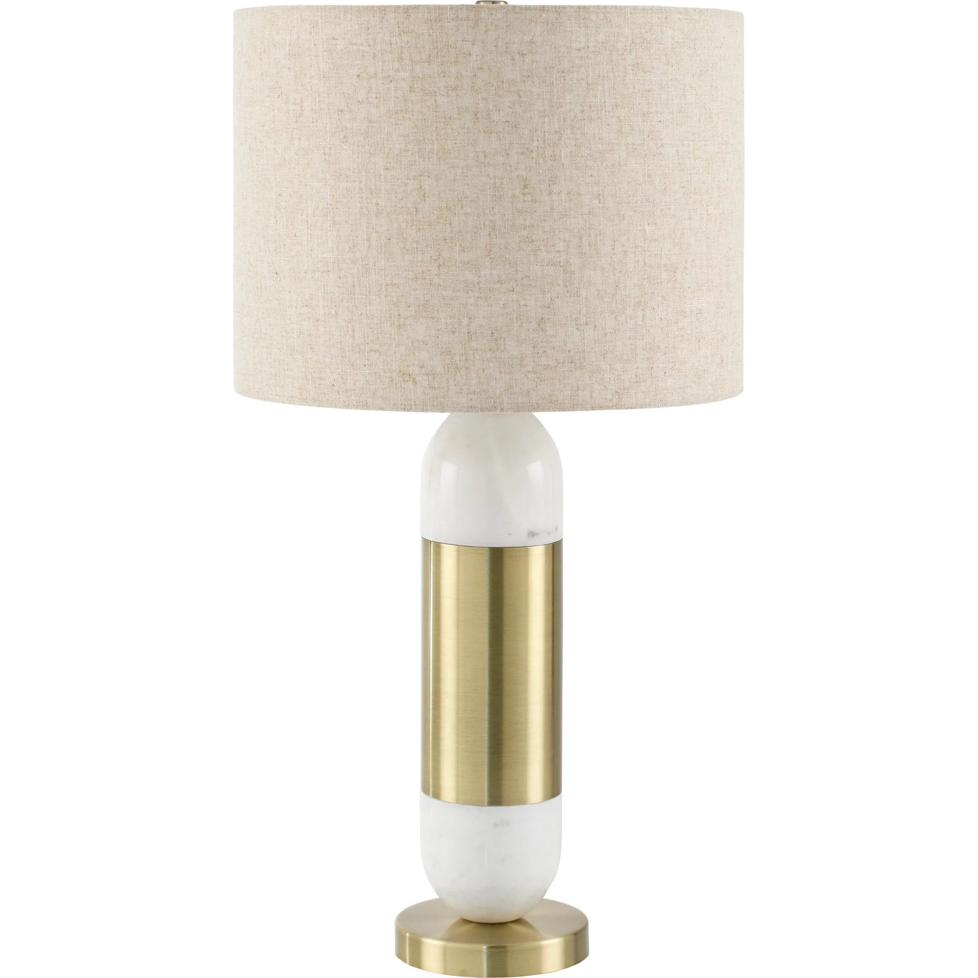Carina Accent Table Lamp by Surya in platedmarbledplatedplated. Made from marble, iron, linen, polyester in a transitional style.