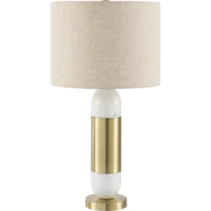 Carina Accent Table Lamp by Surya in platedmarbledplatedplated. Made from marble, iron, linen, polyester in a transitional style.