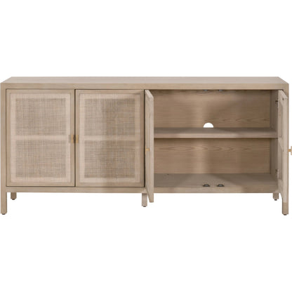 Carina Media Sideboard by Essentials For Living in smoke gray oak, smoke gray cane. Made from solid oak wood, oak veneer, mdf, plywood, cane in a cottage & farmhouse style.