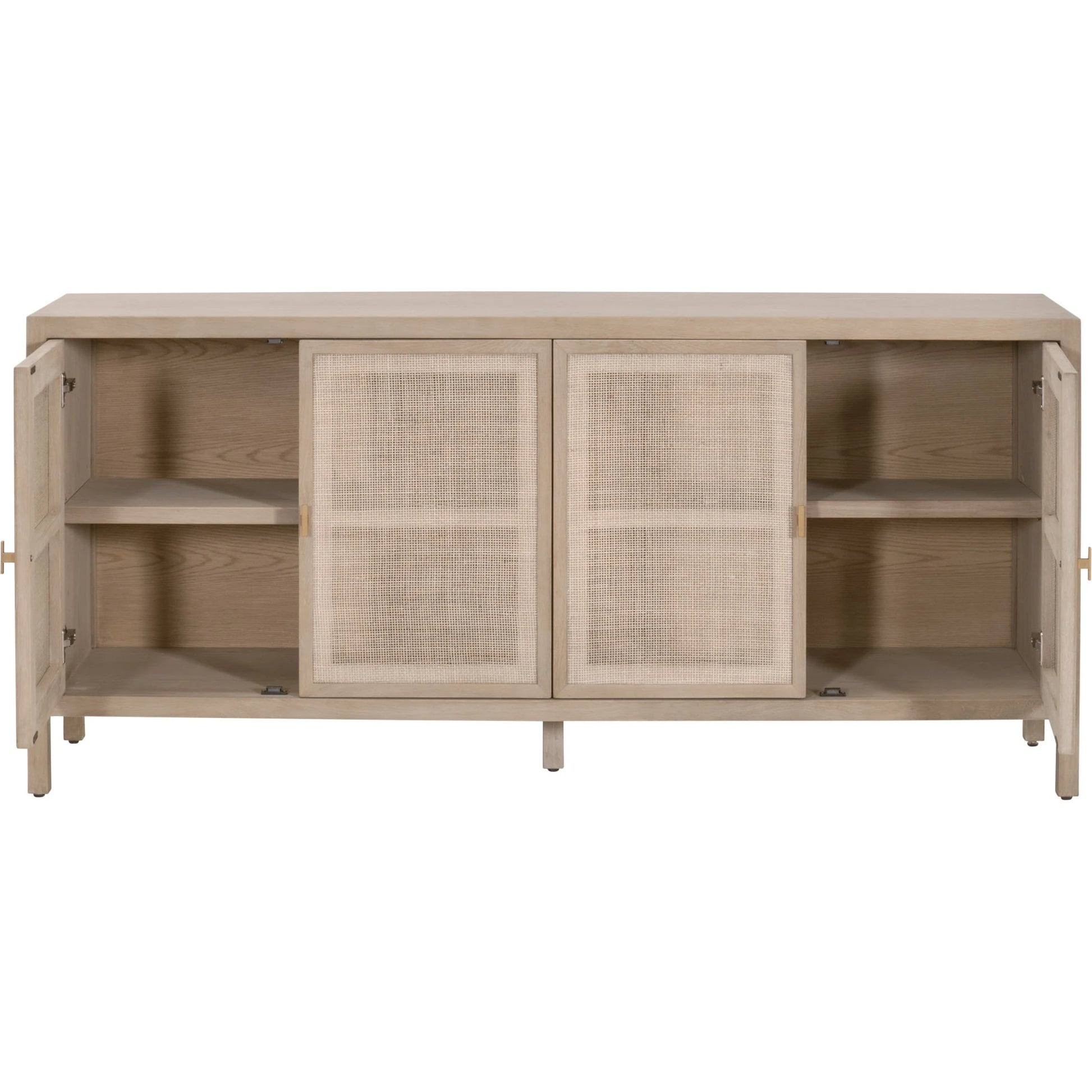 Carina Media Sideboard by Essentials For Living in smoke gray oak, smoke gray cane. Made from solid oak wood, oak veneer, mdf, plywood, cane in a cottage & farmhouse style.