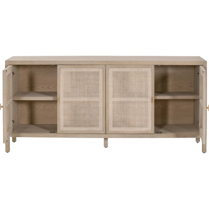 Carina Media Sideboard by Essentials For Living in smoke gray oak, smoke gray cane. Made from solid oak wood, oak veneer, mdf, plywood, cane in a cottage & farmhouse style.