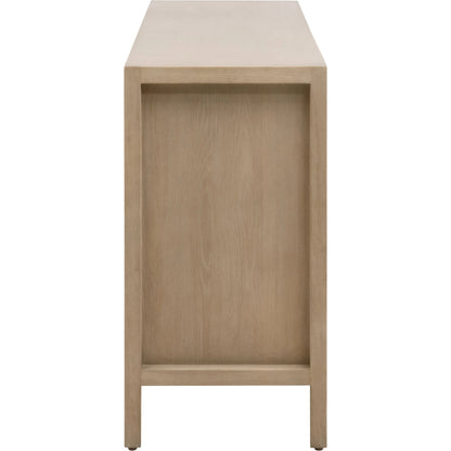 Carina Media Sideboard by Essentials For Living in smoke gray oak, smoke gray cane. Made from solid oak wood, oak veneer, mdf, plywood, cane in a cottage & farmhouse style.