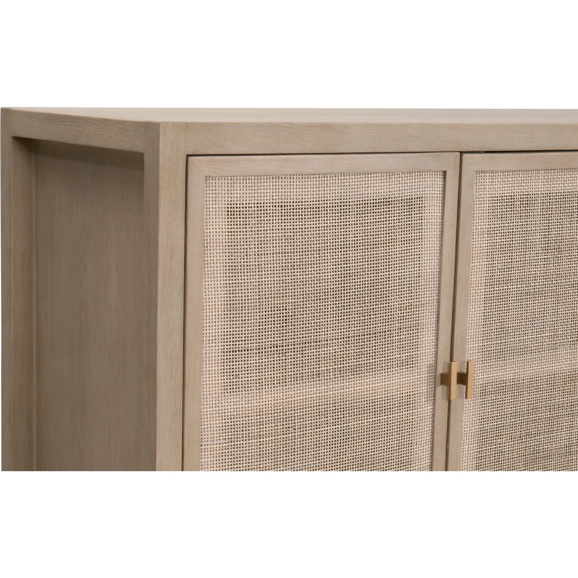 Carina Media Sideboard by Essentials For Living in smoke gray oak, smoke gray cane. Made from solid oak wood, oak veneer, mdf, plywood, cane in a cottage & farmhouse style.